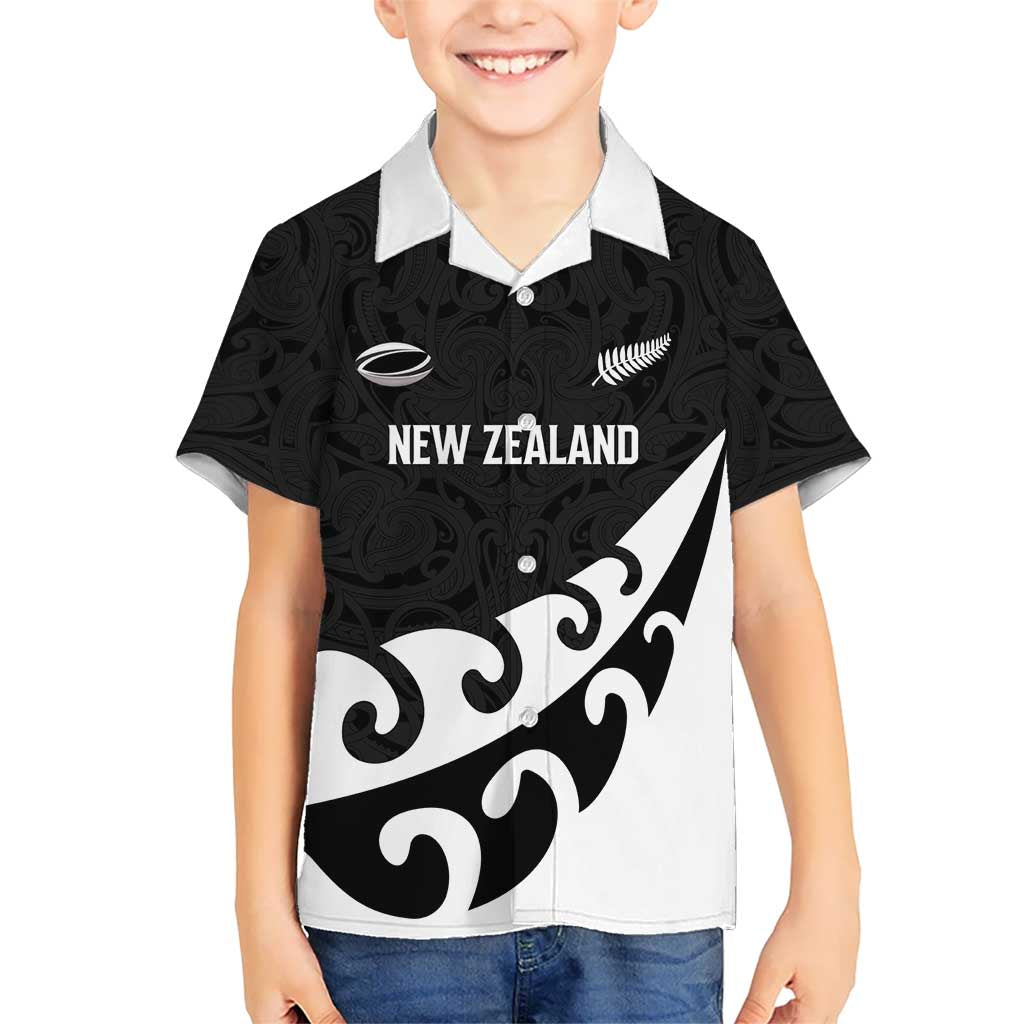Custom NZ Rugby Kid Hawaiian Shirt Koru and Silver Fern Sporty Style