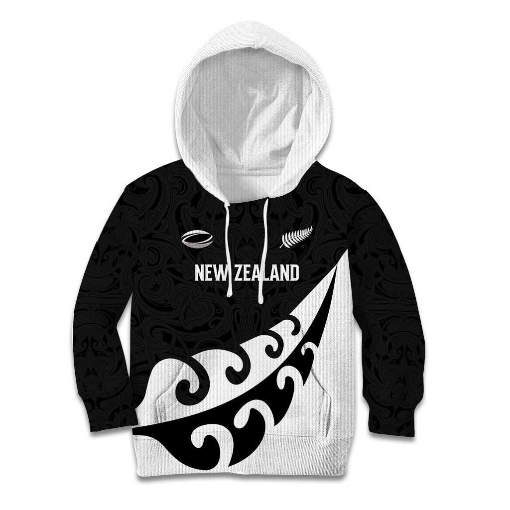 Custom NZ Rugby Kid Hoodie Koru and Silver Fern Sporty Style LT03 Hoodie Black - Polynesian Pride