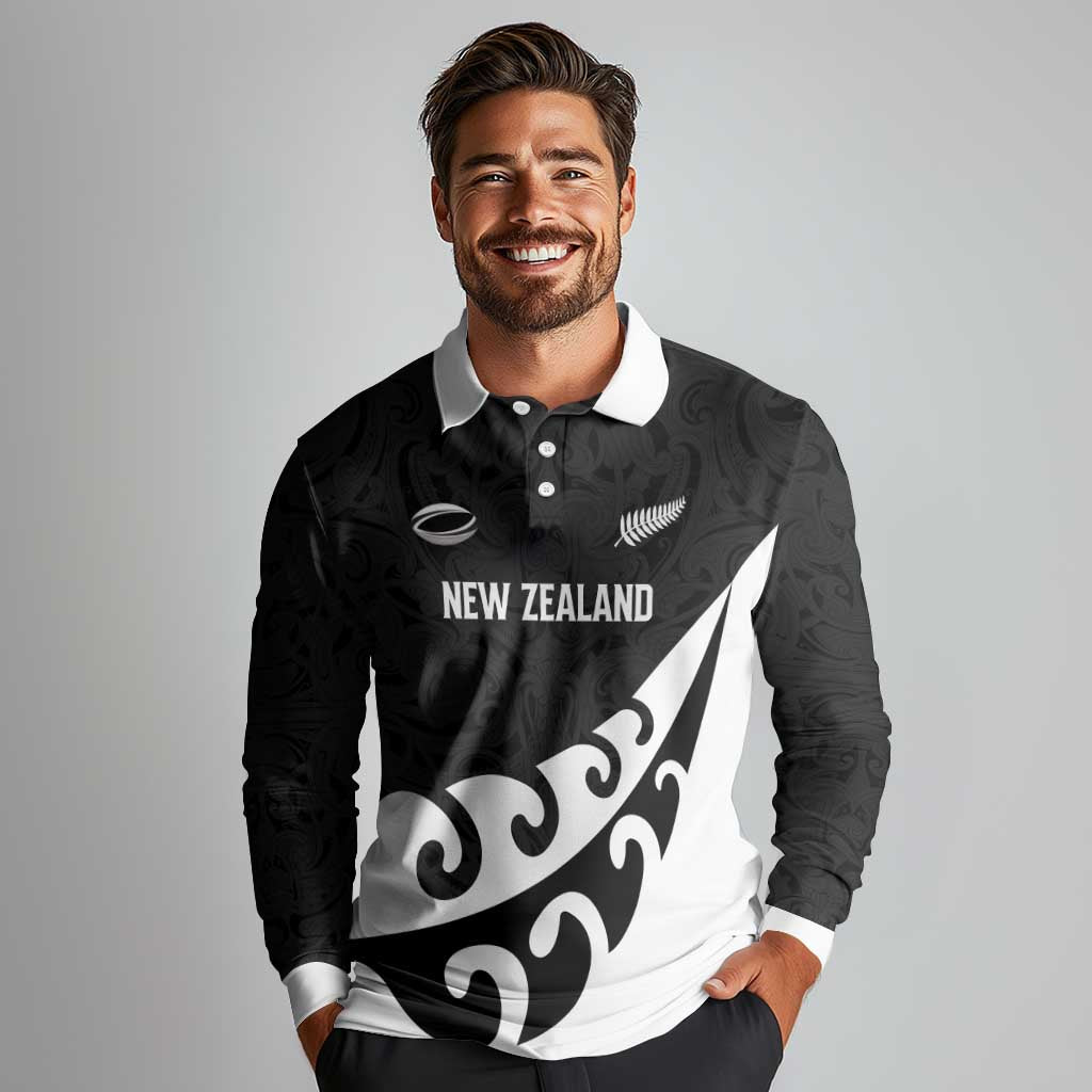 Custom NZ Rugby Long Sleeve Polo Shirt Koru and Silver Fern Sporty Style LT03 - Polynesian Pride