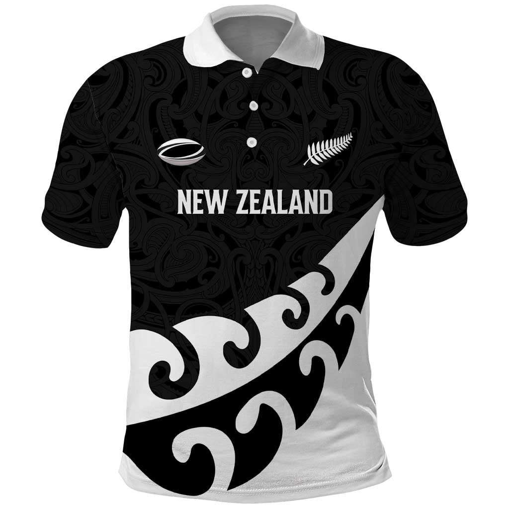 Custom NZ Rugby Polo Shirt Koru and Silver Fern Sporty Style LT03 Black - Polynesian Pride