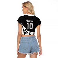 Custom NZ Rugby Raglan Cropped T Shirt Koru and Silver Fern Sporty Style LT03 - Polynesian Pride