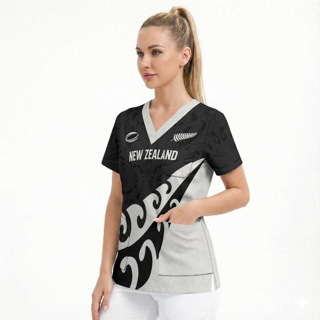 Custom NZ Rugby Scrub Top Koru and Silver Fern Sporty Style LT03 - Polynesian Pride