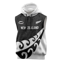 Custom NZ Rugby Sleeveless Hoodie Koru and Silver Fern Sporty Style LT03 Black - Polynesian Pride