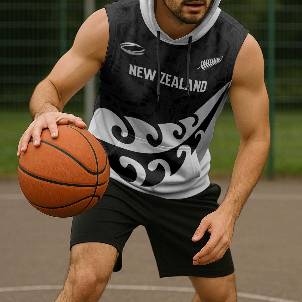 Custom NZ Rugby Sleeveless Hoodie Koru and Silver Fern Sporty Style LT03 - Polynesian Pride