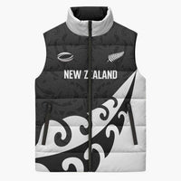 Custom NZ Rugby Sleeveless Puffer Jacket Koru and Silver Fern Sporty Style