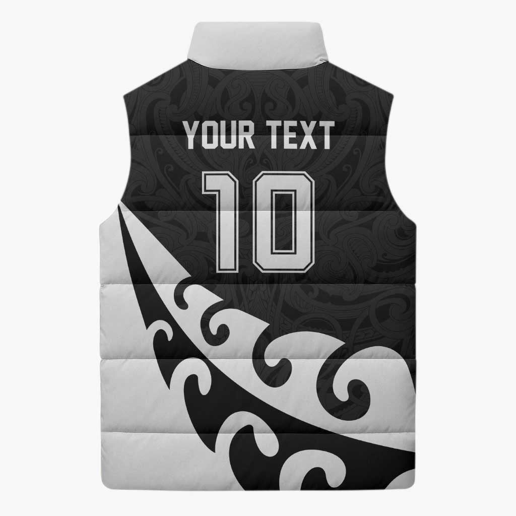 Custom NZ Rugby Sleeveless Puffer Jacket Koru and Silver Fern Sporty Style