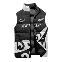 Custom NZ Rugby Sleeveless Puffer Jacket Koru and Silver Fern Sporty Style