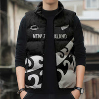Custom NZ Rugby Sleeveless Puffer Jacket Koru and Silver Fern Sporty Style