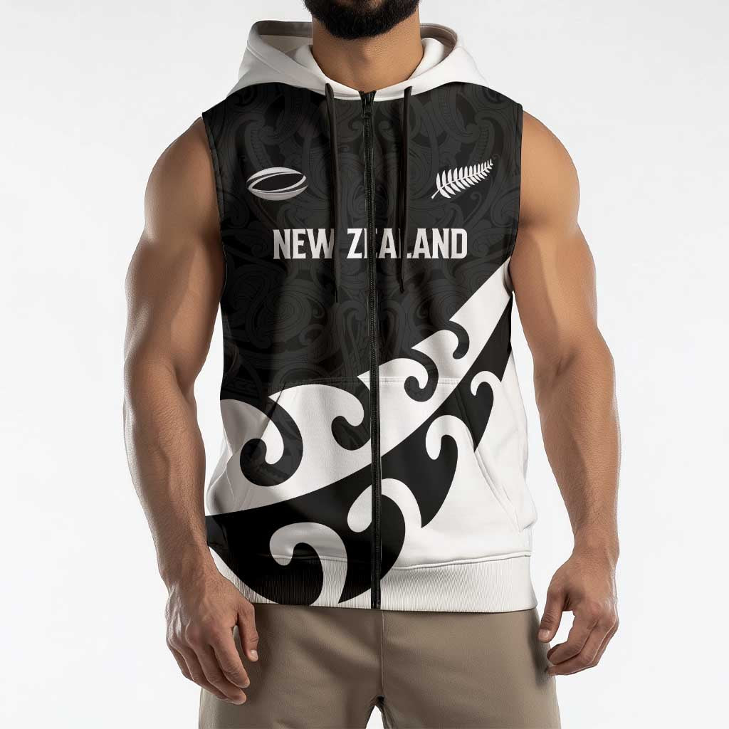 Custom NZ Rugby Sleeveless Zip Hoodie Koru and Silver Fern Sporty Style LT03 - Polynesian Pride