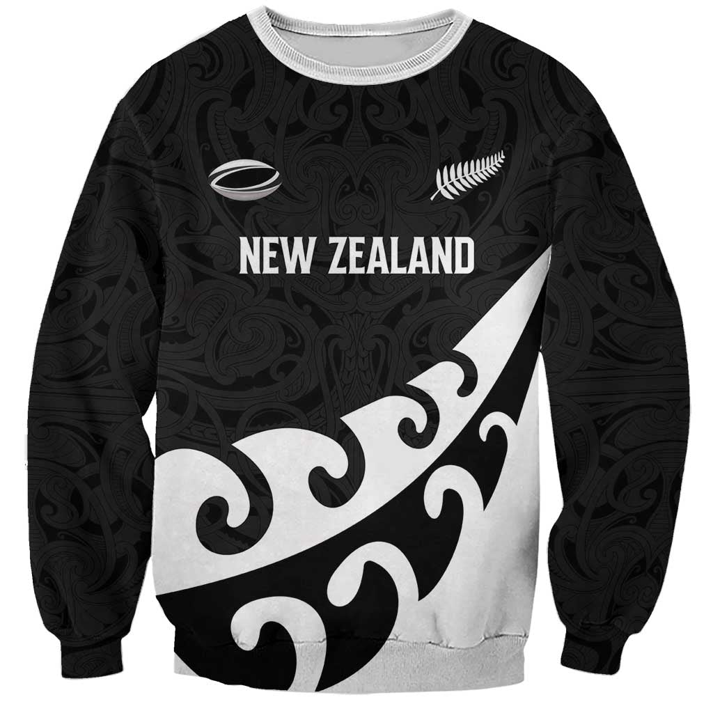 Custom NZ Rugby Sweatshirt Koru and Silver Fern Sporty Style LT03 Unisex Black - Polynesian Pride