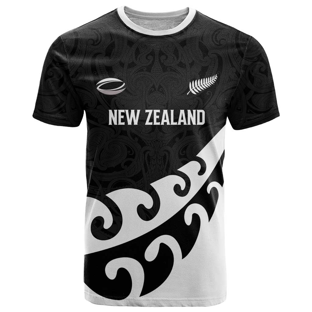 Custom NZ Rugby T Shirt Koru and Silver Fern Sporty Style LT03 Black - Polynesian Pride