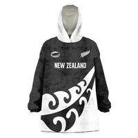 Custom NZ Rugby Wearable Blanket Hoodie Koru and Silver Fern Sporty Style LT03 One Size Black - Polynesian Pride