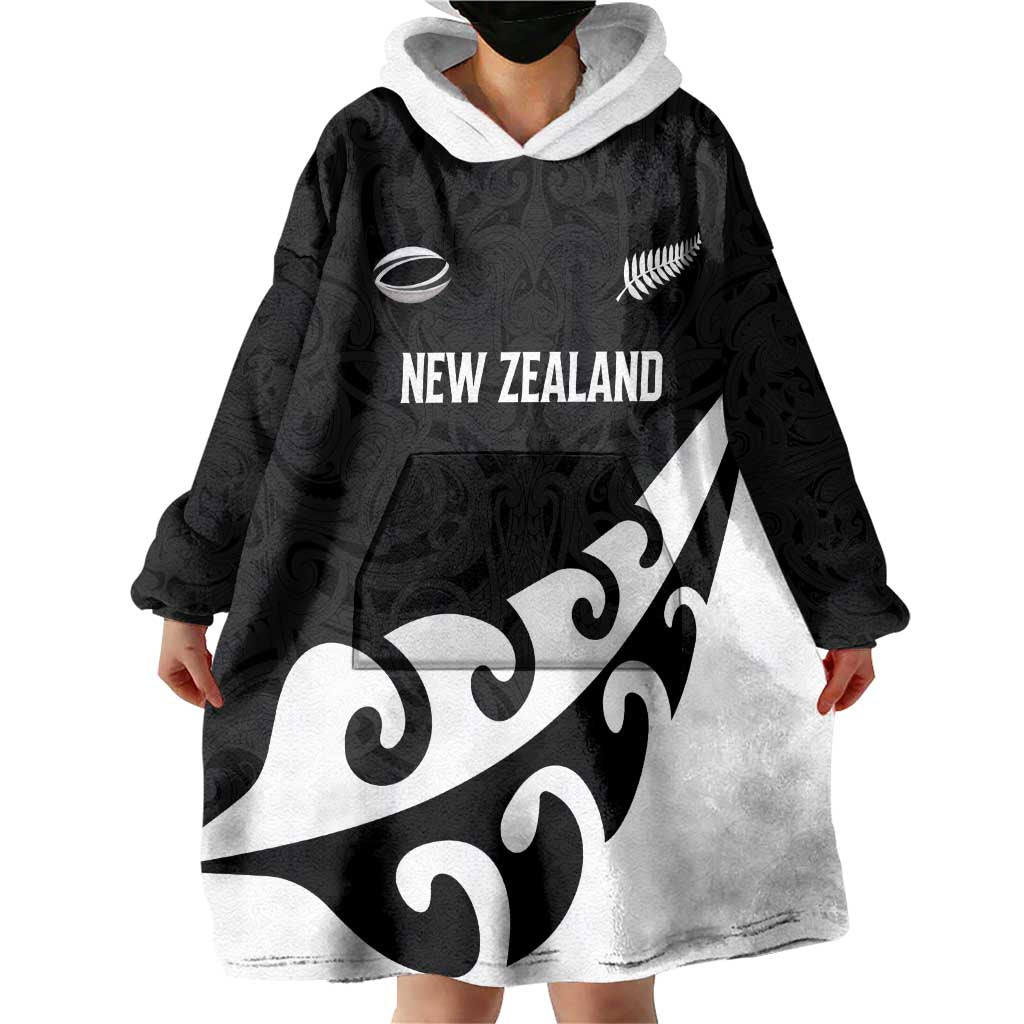 Custom NZ Rugby Wearable Blanket Hoodie Koru and Silver Fern Sporty Style LT03 - Polynesian Pride