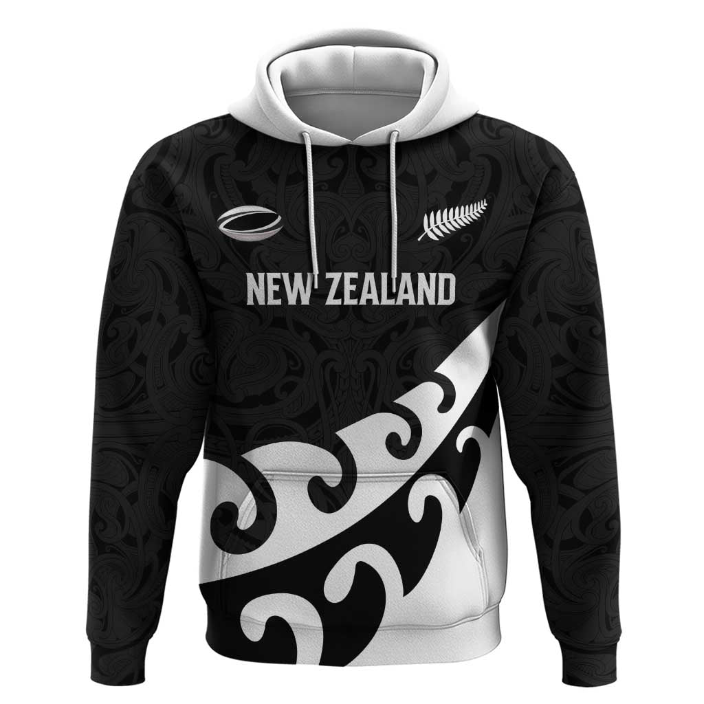 Custom NZ Rugby Zip Hoodie Koru and Silver Fern Sporty Style LT03 Pullover Hoodie Black - Polynesian Pride