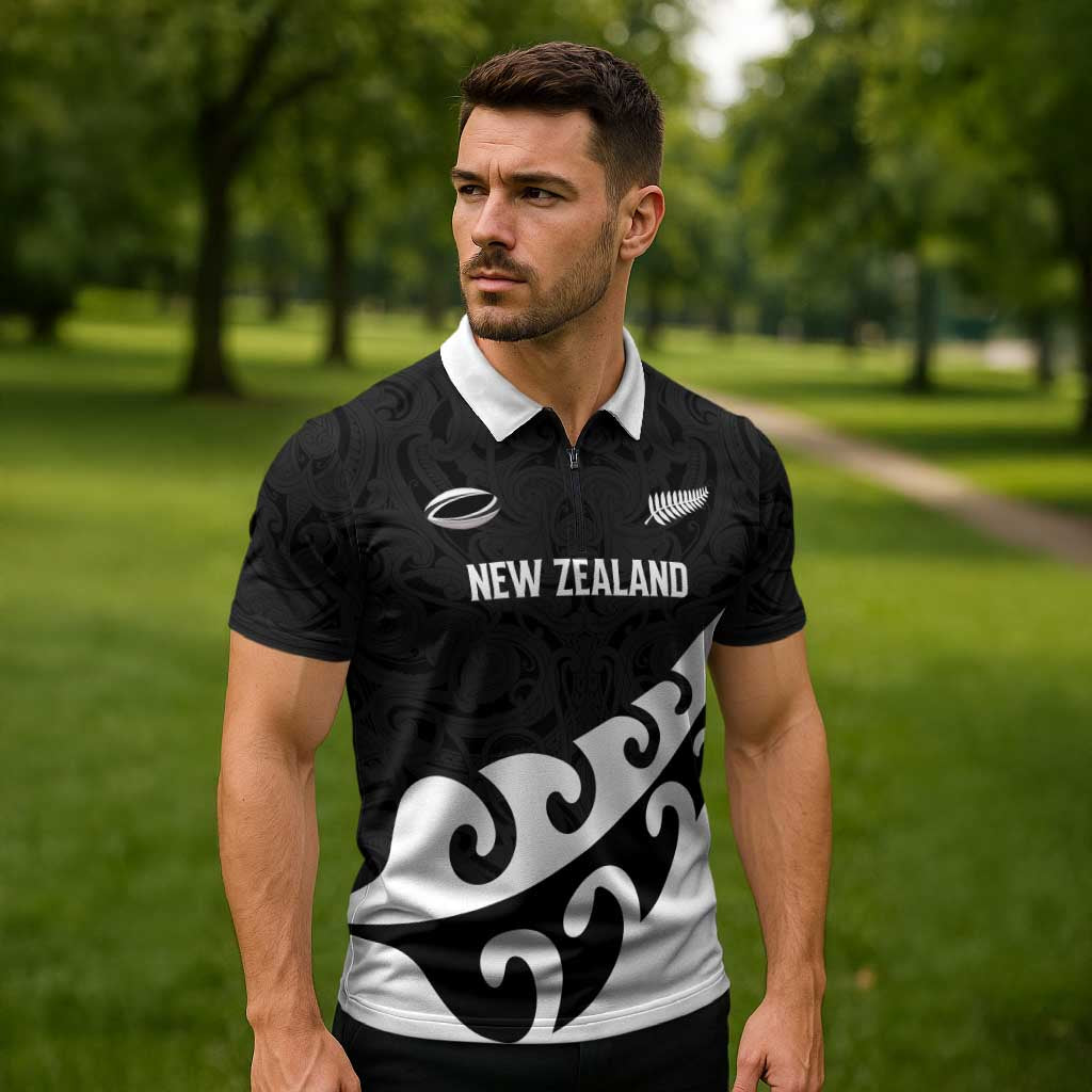 Custom NZ Rugby Zipper Polo Shirt Koru and Silver Fern Sporty Style LT03 - Polynesian Pride