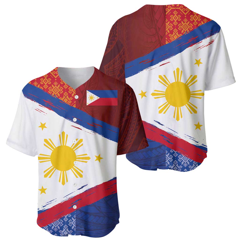 Philippines National Flag Day Baseball Jersey Polynesian and Yakan Tattoo Brush Style
