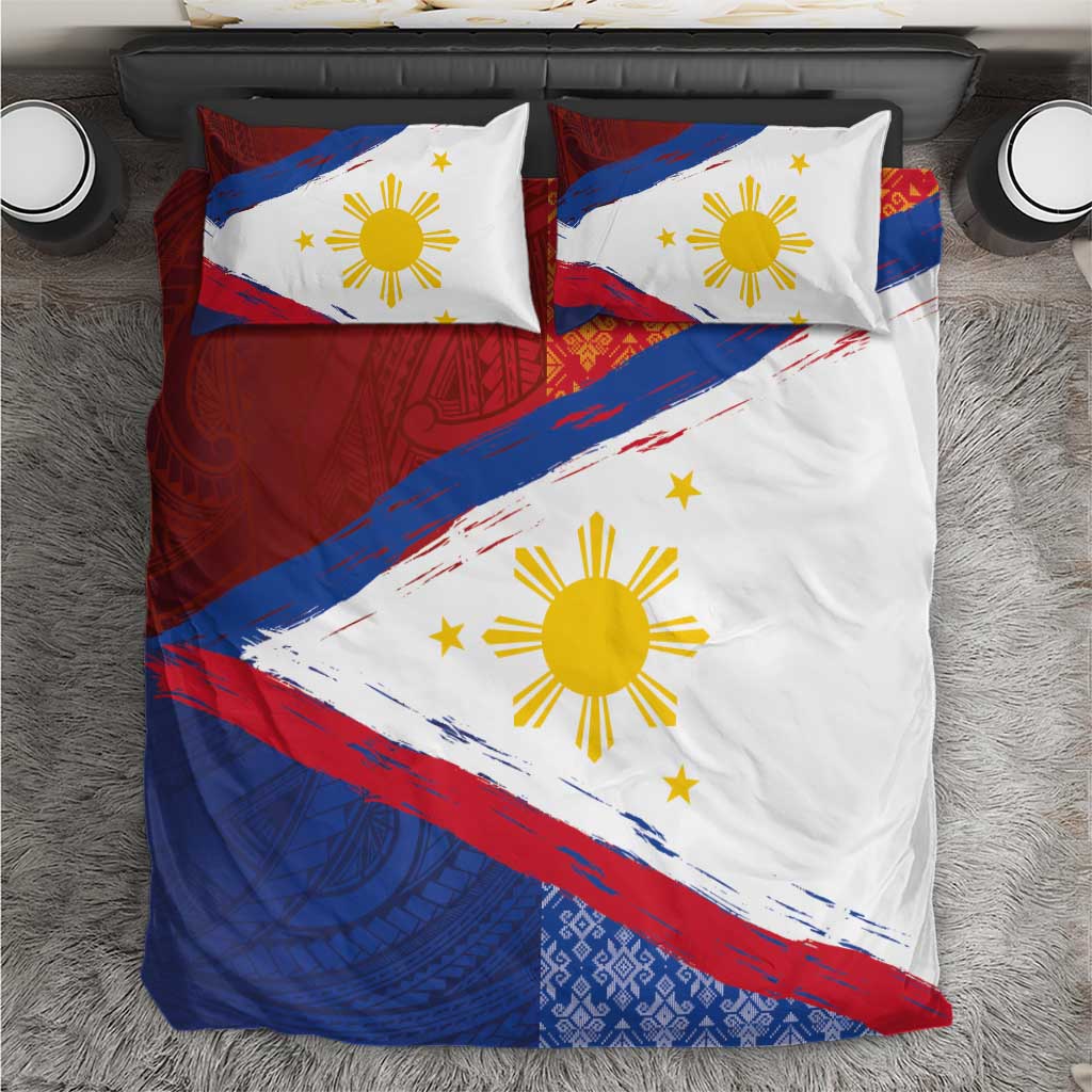 Philippines National Flag Day Bedding Set Polynesian and Yakan Tattoo Brush Style