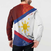 Philippines National Flag Day Button Sweatshirt Polynesian and Yakan Tattoo Brush Style