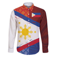 Philippines National Flag Day Family Matching Long Sleeve Bodycon Dress and Hawaiian Shirt Polynesian and Yakan Tattoo Brush Style