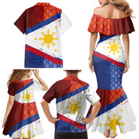 Philippines National Flag Day Family Matching Mermaid Dress and Hawaiian Shirt Polynesian and Yakan Tattoo Brush Style