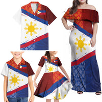 Philippines National Flag Day Family Matching Off Shoulder Maxi Dress and Hawaiian Shirt Polynesian and Yakan Tattoo Brush Style