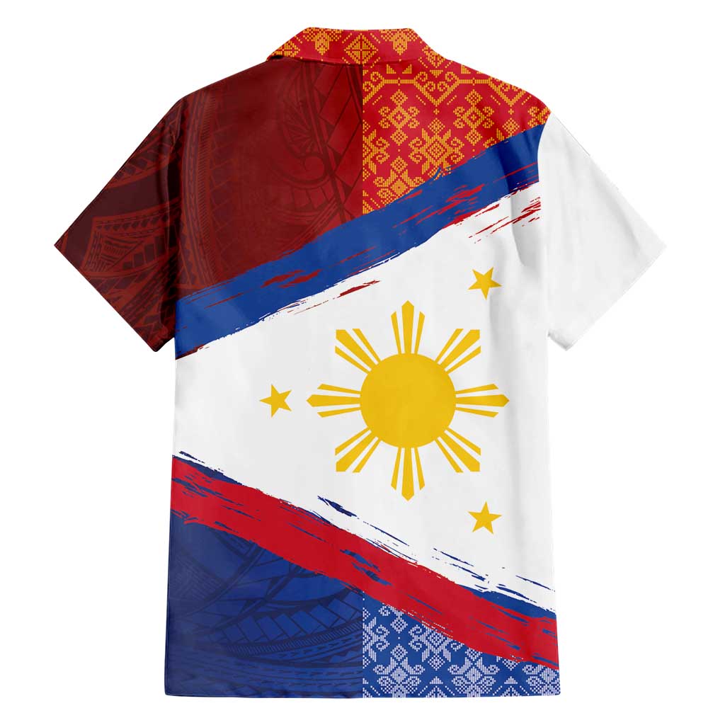 Philippines National Flag Day Family Matching Short Sleeve Bodycon Dress and Hawaiian Shirt Polynesian and Yakan Tattoo Brush Style