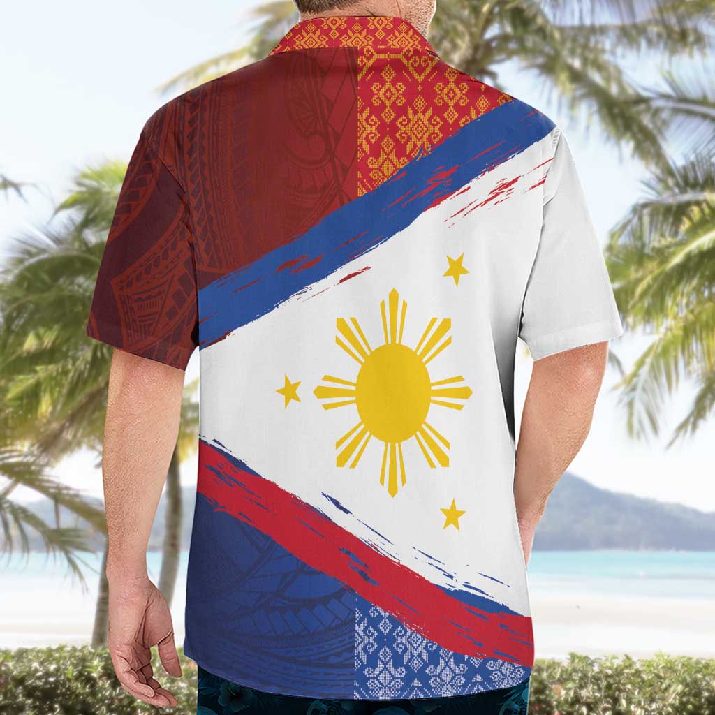 Philippines National Flag Day Hawaiian Shirt Polynesian and Yakan Tattoo Brush Style
