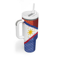 Philippines National Flag Day Tumbler With Handle Polynesian and Yakan Tattoo Brush Style