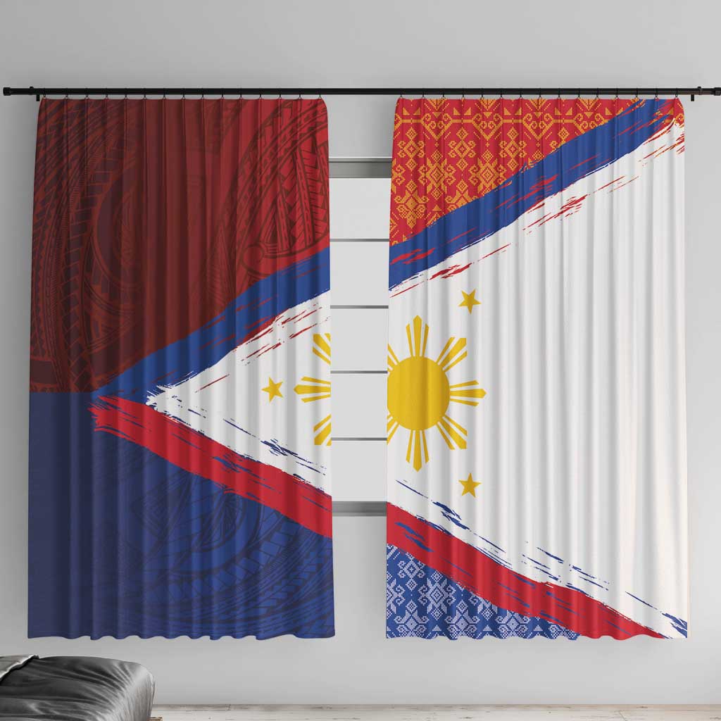 Philippines National Flag Day Window Curtain Polynesian and Yakan Tattoo Brush Style