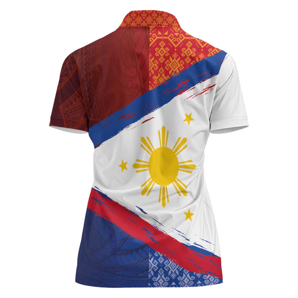 Philippines National Flag Day Women Polo Shirt Polynesian and Yakan Tattoo Brush Style