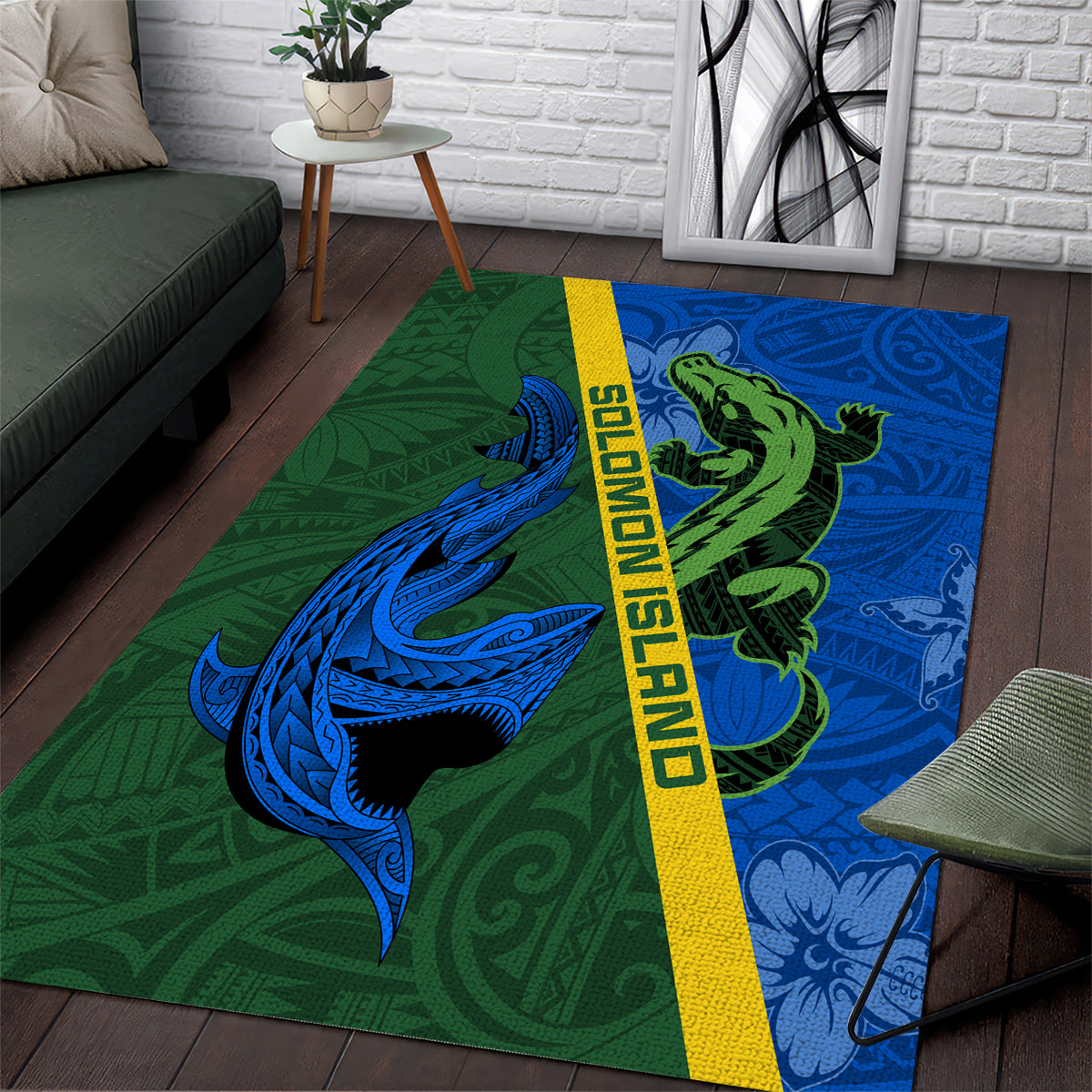 Solomon Island Crocodile and Shark Area Rug Polynesian Pattern