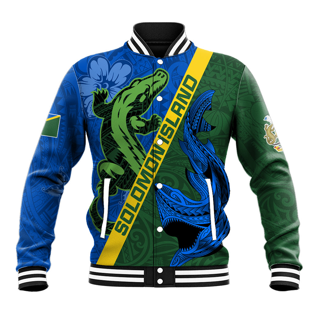 Solomon Island Crocodile and Shark Baseball Jacket Polynesian Pattern