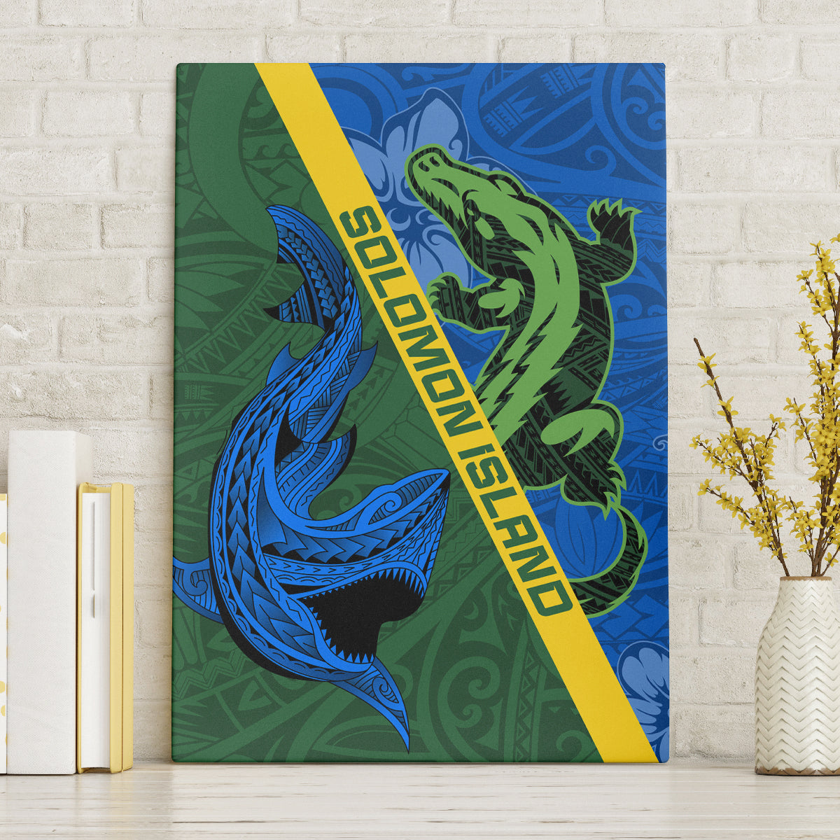 Solomon Island Crocodile and Shark Canvas Wall Art Polynesian Pattern