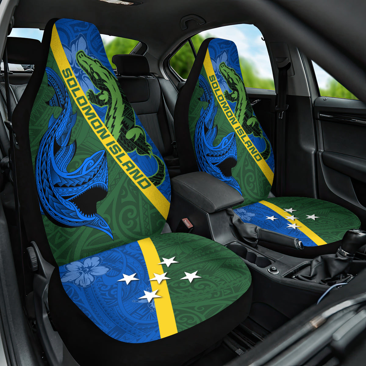 Solomon Island Crocodile and Shark Car Seat Cover Polynesian Pattern