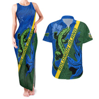 Solomon Island Crocodile and Shark Couples Matching Tank Maxi Dress and Hawaiian Shirt Polynesian Pattern LT03 Blue - Polynesian Pride