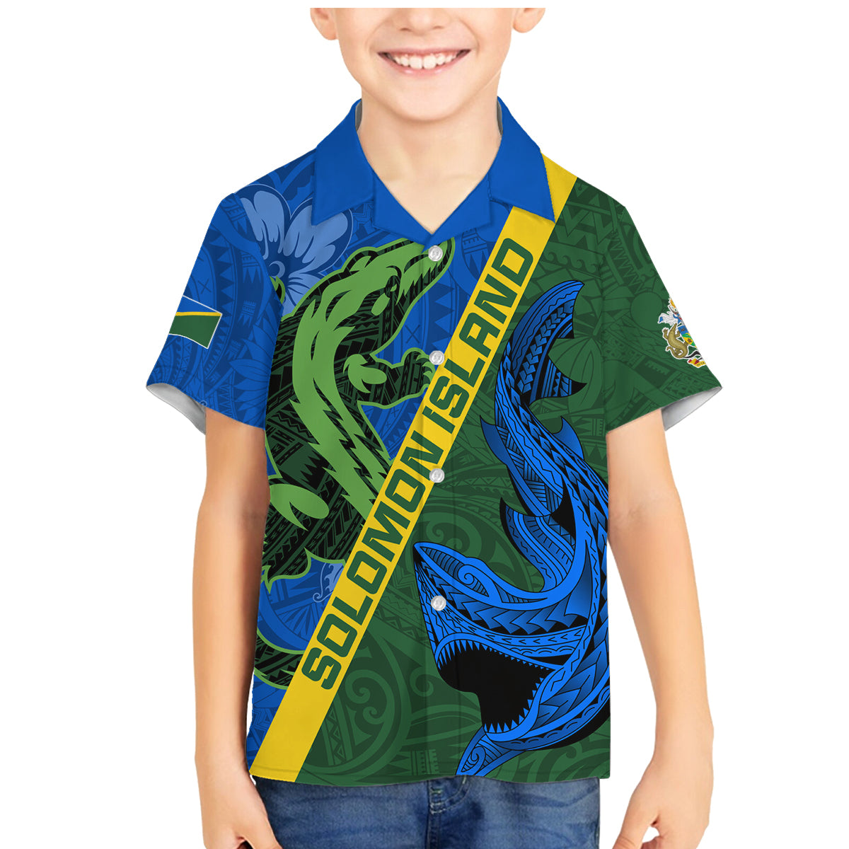 Solomon Island Crocodile and Shark Family Matching Mermaid Dress and Hawaiian Shirt Polynesian Pattern