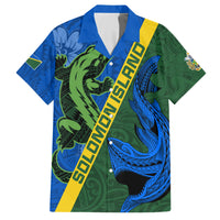 Solomon Island Crocodile and Shark Family Matching Short Sleeve Bodycon Dress and Hawaiian Shirt Polynesian Pattern LT03 Dad's Shirt - Short Sleeve Blue - Polynesian Pride