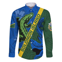 Solomon Island Crocodile and Shark Family Matching Short Sleeve Bodycon Dress and Hawaiian Shirt Polynesian Pattern LT03 Dad's Shirt - Long Sleeve Blue - Polynesian Pride