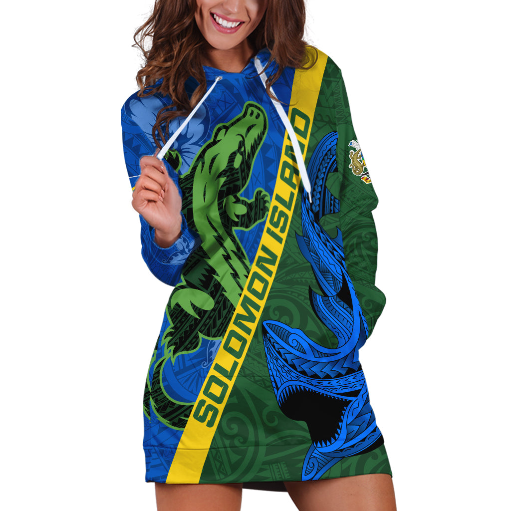 Solomon Island Crocodile and Shark Hoodie Dress Polynesian Pattern