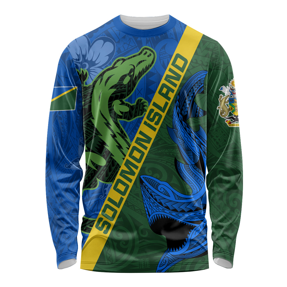 Solomon Island Crocodile and Shark Long Sleeve Shirt Polynesian Pattern