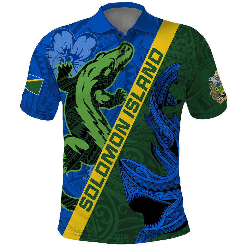 Solomon Island Crocodile and Shark Polo Shirt Polynesian Pattern