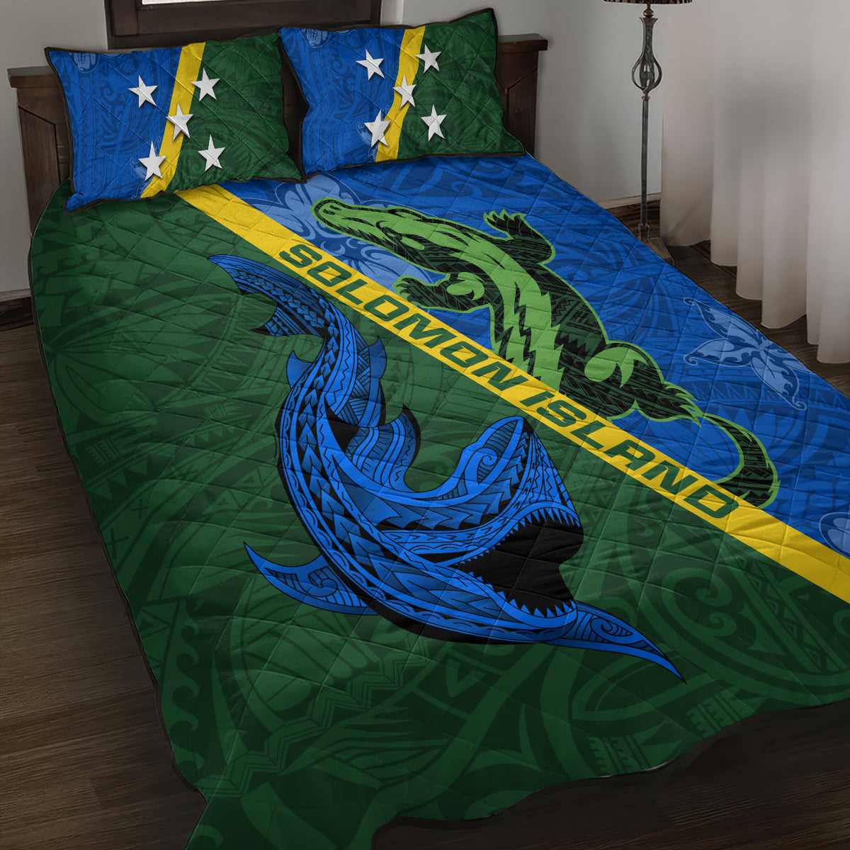 Solomon Island Crocodile and Shark Quilt Bed Set Polynesian Pattern