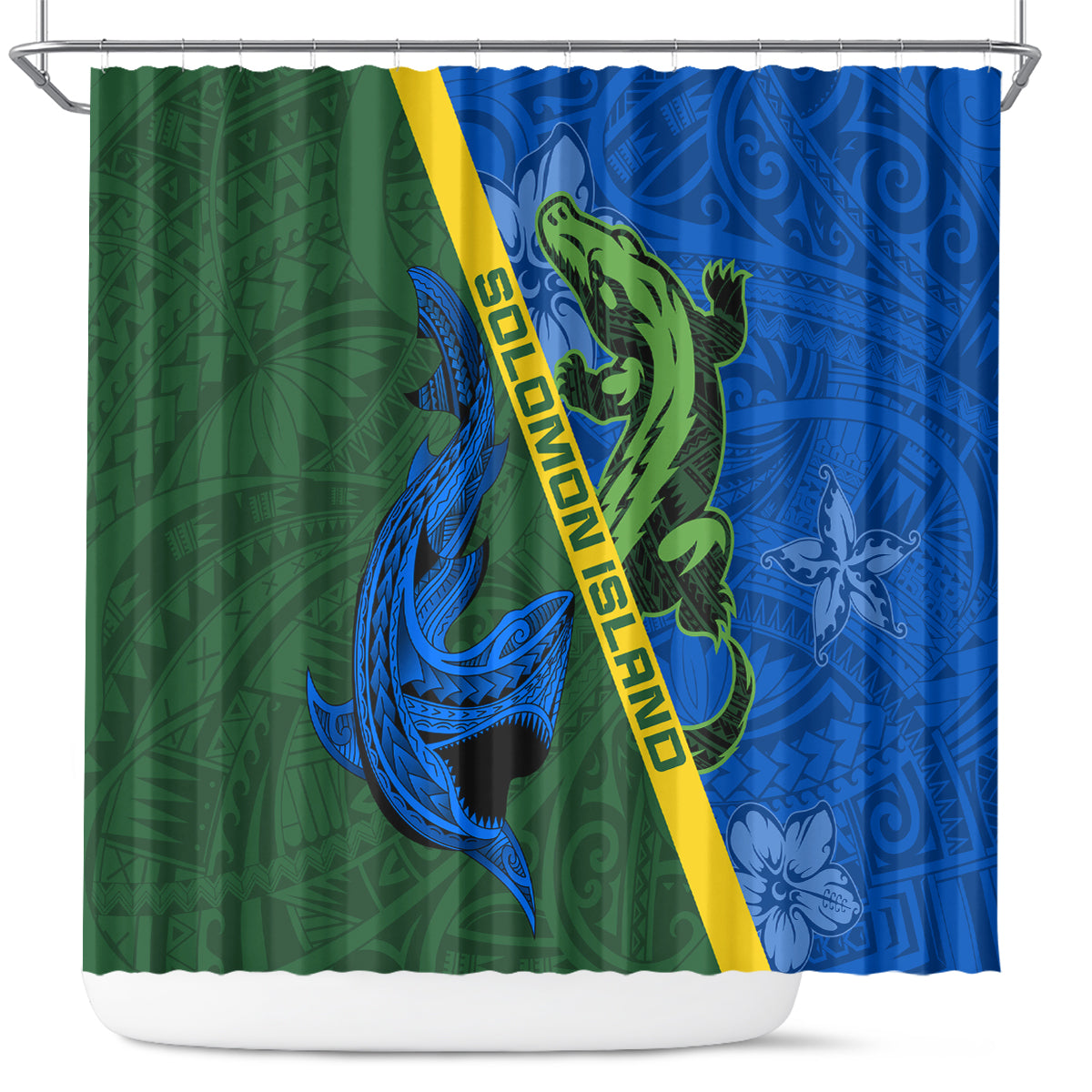 Solomon Island Crocodile and Shark Shower Curtain Polynesian Pattern