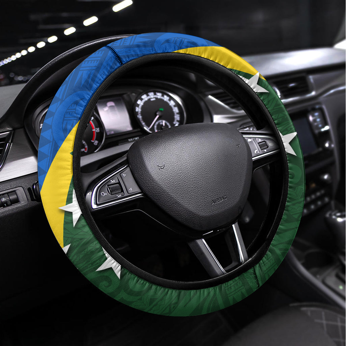 Solomon Island Crocodile and Shark Steering Wheel Cover Polynesian Pattern