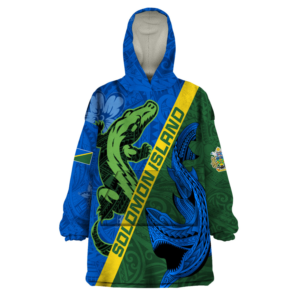 Solomon Island Crocodile and Shark Wearable Blanket Hoodie Polynesian Pattern