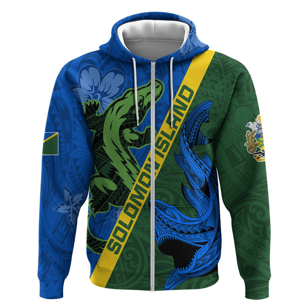 Solomon Island Crocodile and Shark Zip Hoodie Polynesian Pattern