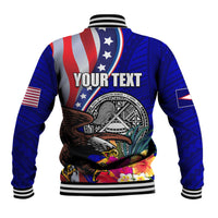 Personalised American Samoa and United States Baseball Jacket Bald Eagle and Seal Hibiscus Polynesian Pattern LT03 - Polynesian Pride
