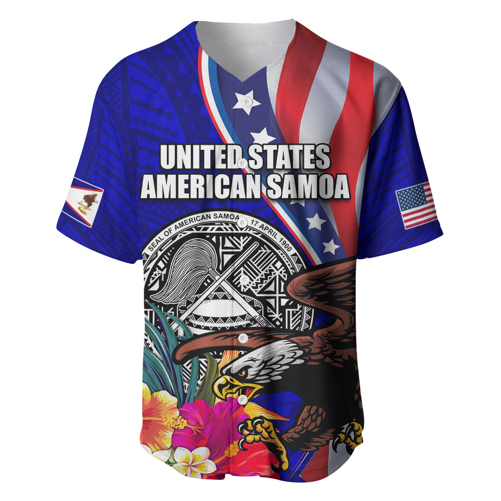 Personalised American Samoa and United States Baseball Jersey Bald Eagle and Seal Hibiscus Polynesian Pattern