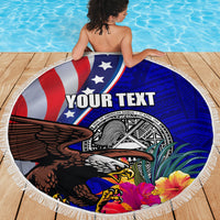 Personalised American Samoa and United States Beach Blanket Bald Eagle and Seal Hibiscus Polynesian Pattern LT03 - Polynesian Pride