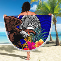 Personalised American Samoa and United States Beach Blanket Bald Eagle and Seal Hibiscus Polynesian Pattern LT03 - Polynesian Pride